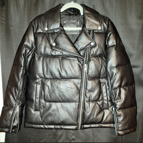 Levi faux leather biker puffer jacket - Picture 1 of 5
